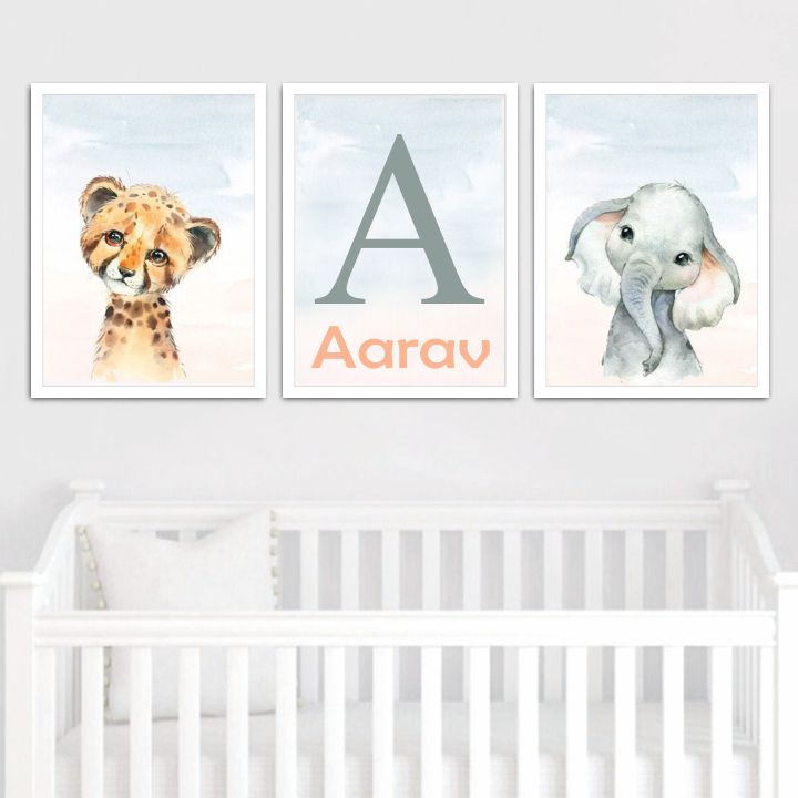 'Watercolor Baby Animals' Personalised Wall Art (Framed)