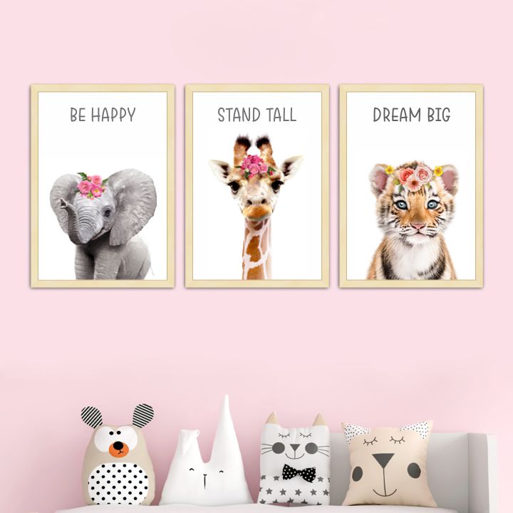 Floral Themed 'Motivational Baby Animals' Wall Art