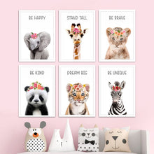 Load image into Gallery viewer, Floral Themed &#39;Motivational Baby Animals&#39; Wall Art
