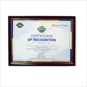 Certificate Frames (Printed, Framed & Delivered)