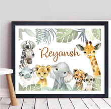 Load image into Gallery viewer, &#39;Baby Safari Animals&#39; Name Wall Art (Framed)
