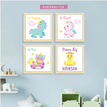 Load image into Gallery viewer, &#39;Unicorn Inspirational&#39; Personalised Wall Art (Framed Set of 4)
