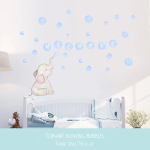 'Elephant Blowing Bubbles' Personalised Wall Stickers